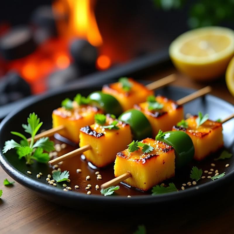 Brochetas de Piña y Jalapeño con Glaseado de Tamarindo: Aperitivo Dulce-Picante Vegano