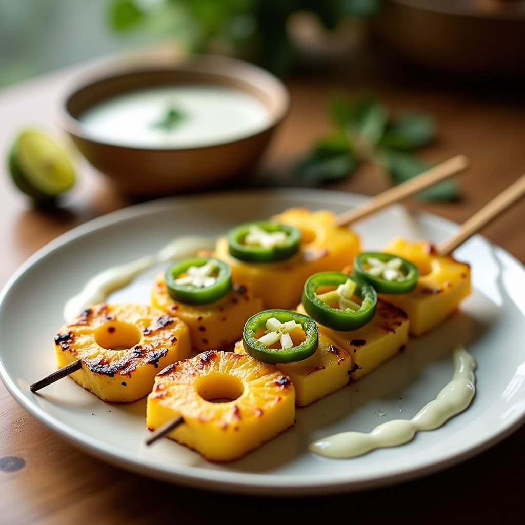 Brochetas de Piña y Jalapeño con Salsa de Yogur de Coco: Aperitivo Tailandés Dulce-Picante en Airfryer