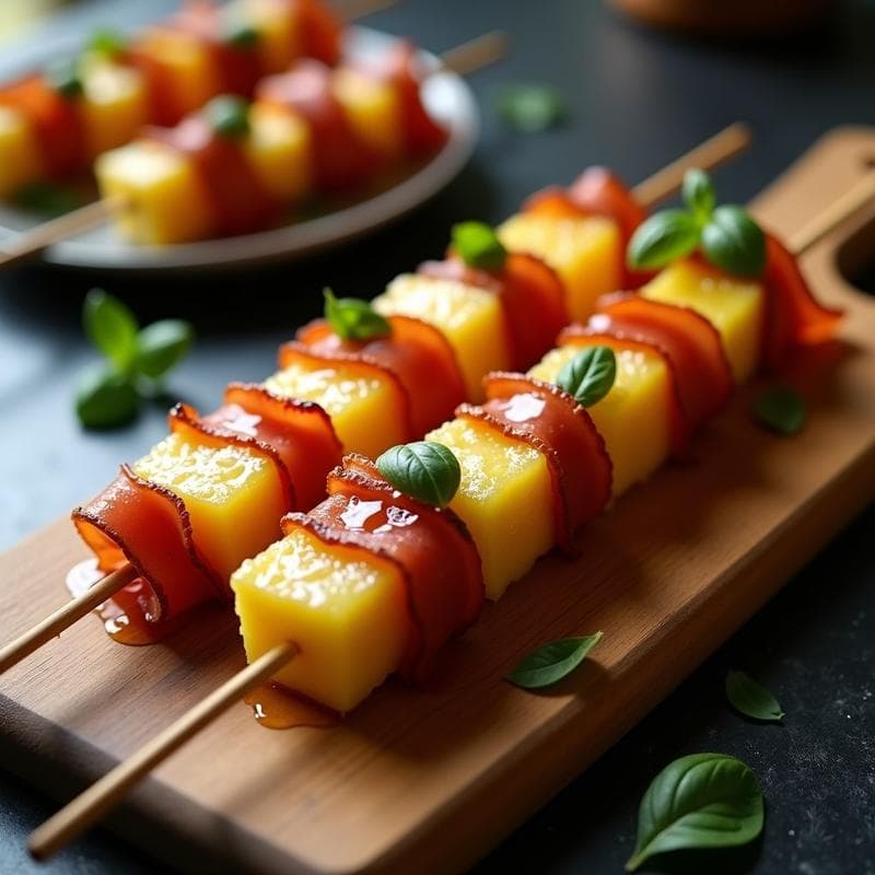 Brochetas de Piña, Jamón Serrano y Queso Brie: Receta en Barbacoa Dulce-Salada en 10 Minutos