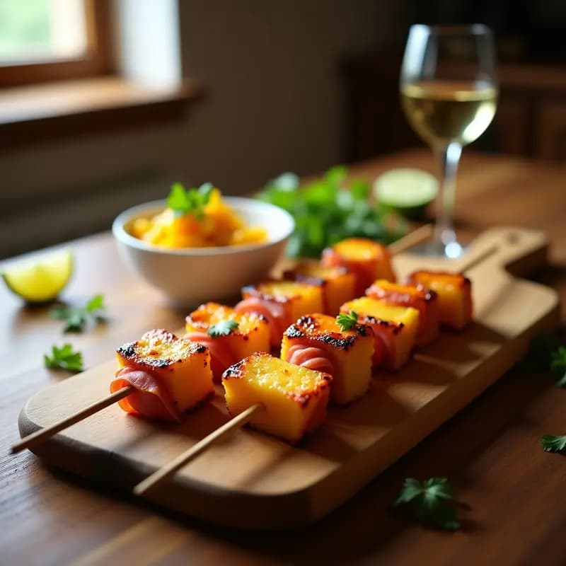 Brochetas de Piña y Jamón Serrano:Entrante Español Viral con Salsa de Mango y Chile