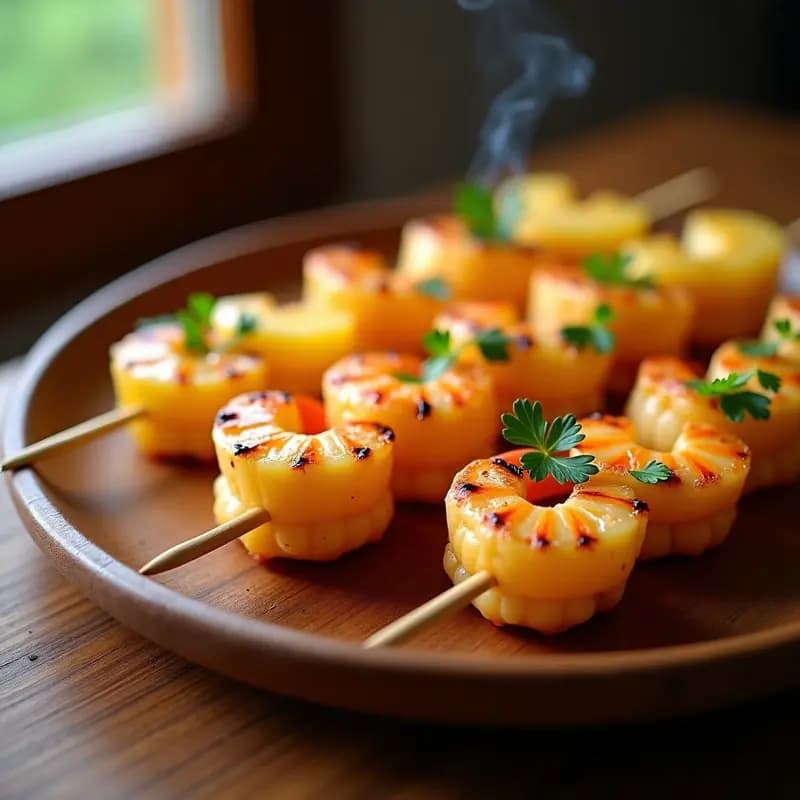 Brochetas de Piña y Langostinos con Glaseado de Miel de Abeja Nativa: Receta Peruana Keto en Grill