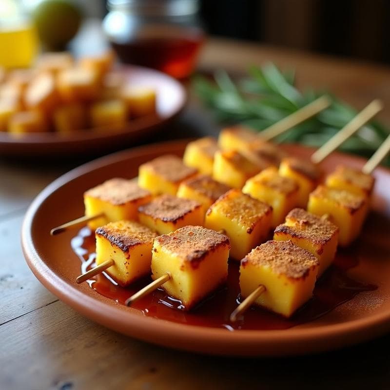 Brochetas de Piña y Manchego con Mosto Reducido: Postre Español en Airfryer