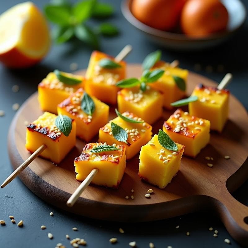 Brochetas de Piña, Mango y Queso de Cabra al Horno: Aperitivo Dulce-Salado en 15 Minutos