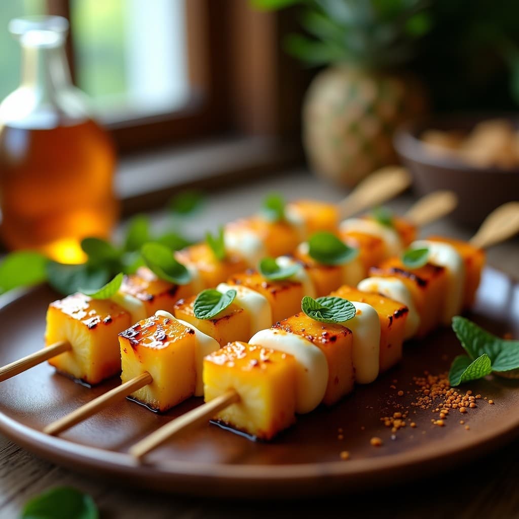 Brochetas de Piña Marada y Mozzarella: Aperitivo Brasileño en Airfryer con Toque Crujiente