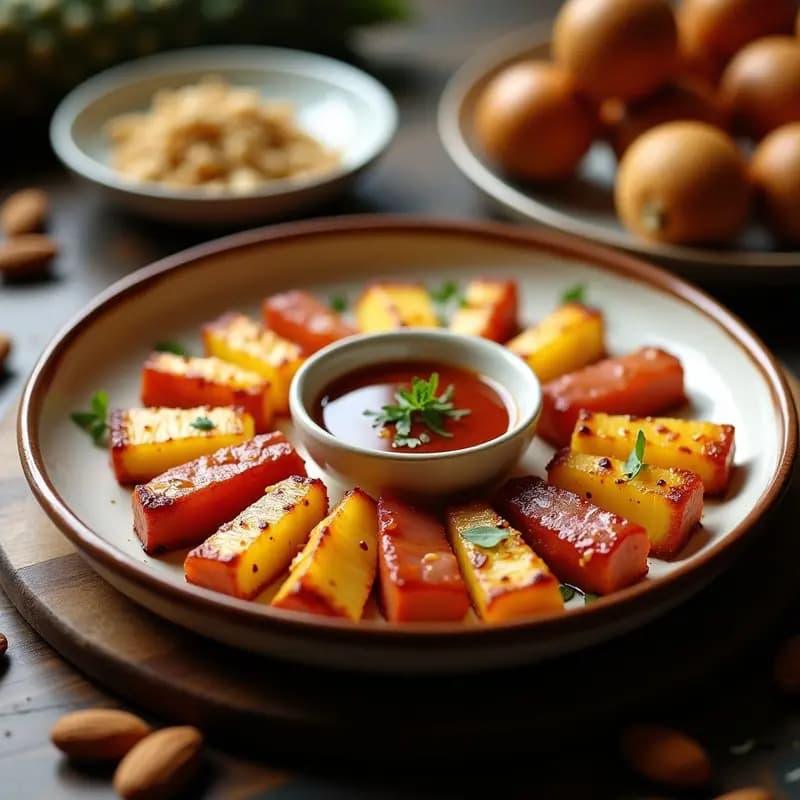 Brochetas de Piña y Panceta Ibérica: Receta Española en Airfryer con Salsa Romesco