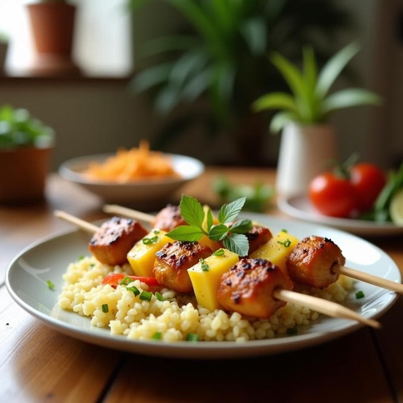 Brochetas de Piña y Pollo al Satay: Receta en Airfryer con Toque Tailandés