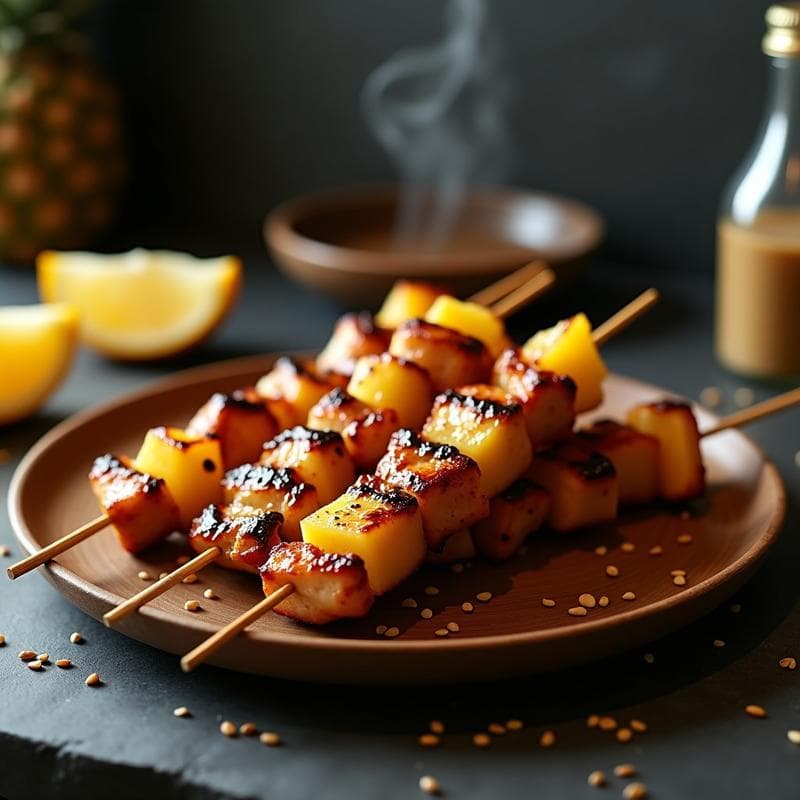 Brochetas de Piña y Pollo Teriyaki: Receta al Grill con Glaseado de Sésamo en 20 Minutos