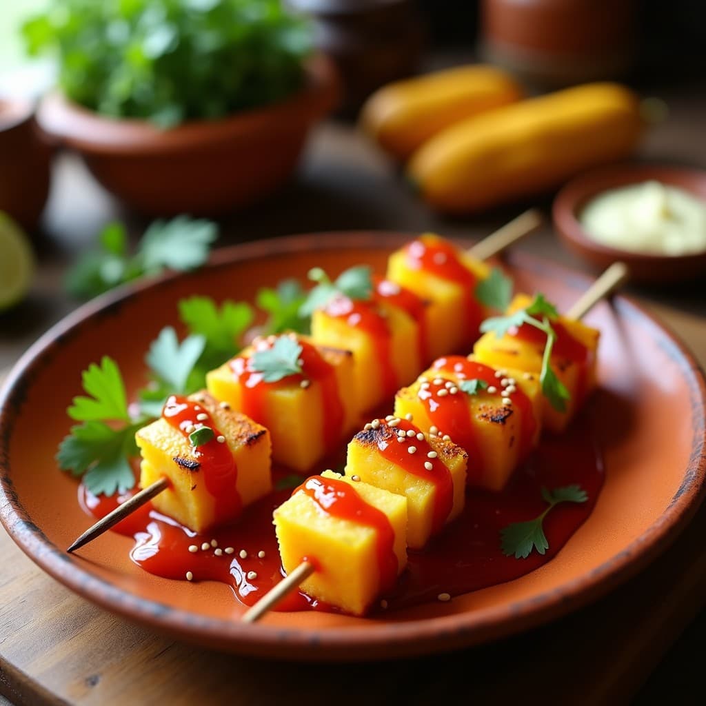 Brochetas de Piña y Queso de Anacardo con Salsa de Chili: Aperitivo Mexicano Vegano y Sin Gluten