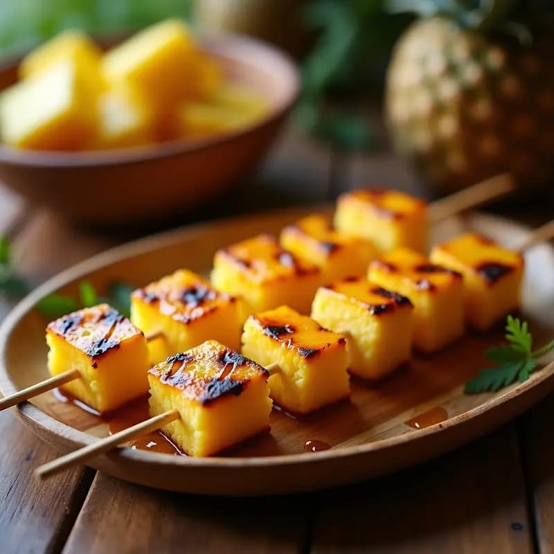 Brochetas de Piña y Queso de Anacardos con Miel de Agave: Receta Vegana al Grill