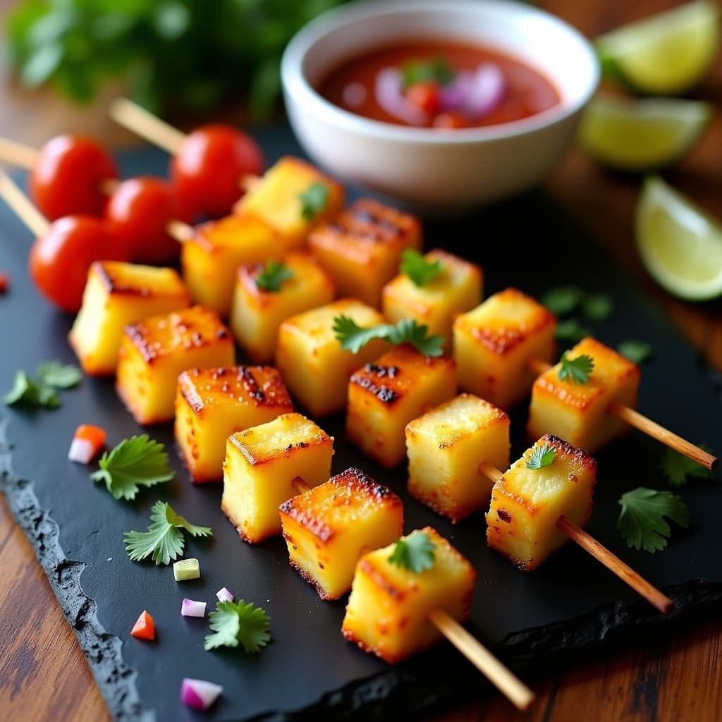 Brochetas de Piña y Queso de Anacardos con Salsa de Chile: Receta Vegana en Airfryer con Toque Picante