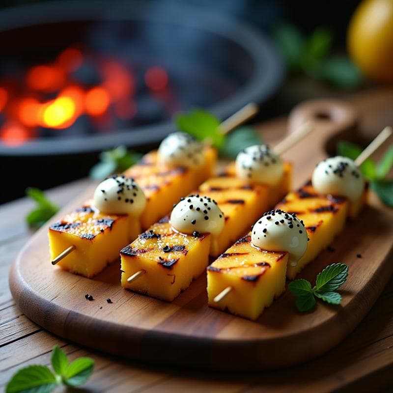 Brochetas de Piña Asada con Queso de Anacardos: Postre Vegano al Grill en 15 Minutos