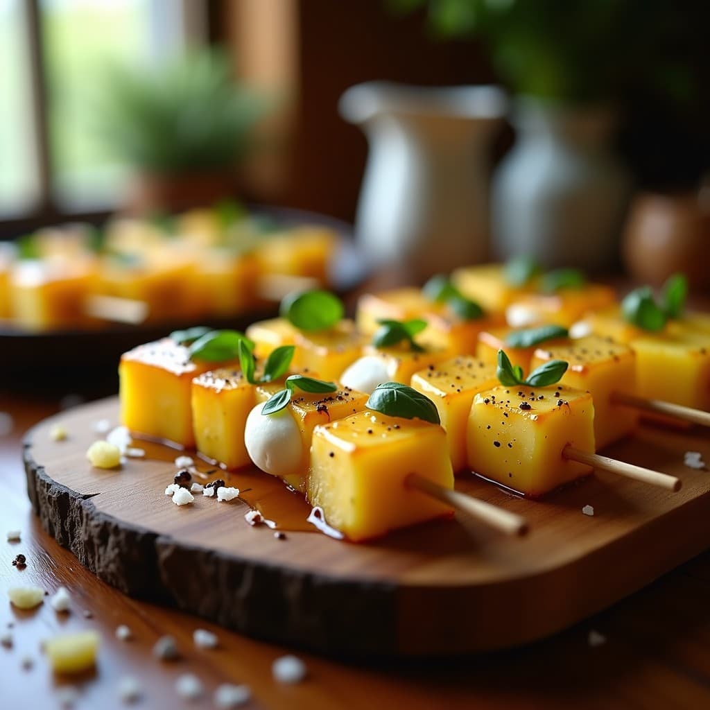 Brochetas de Piña y Queso de Búfala con Miel de Trufa: Receta Italiana Dulce-Salada en Airfryer