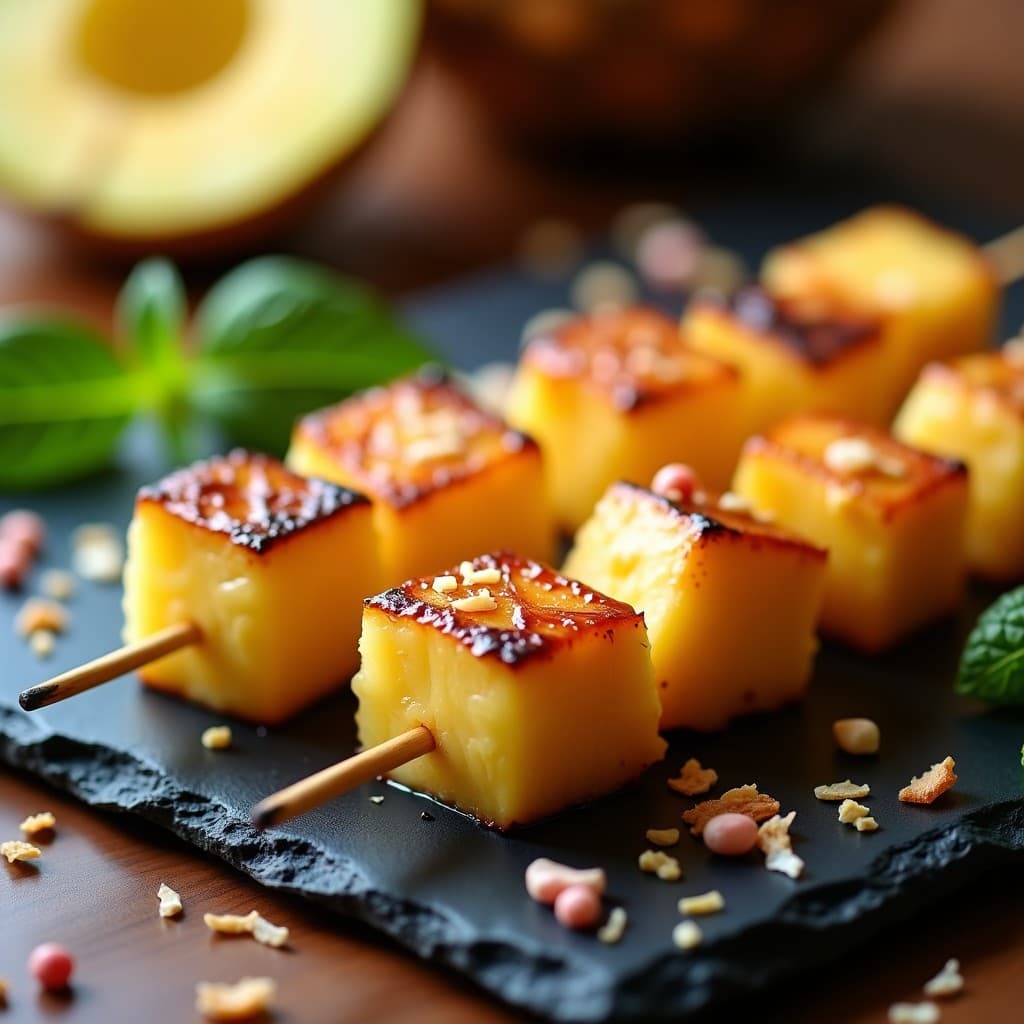 Brochetas de Piña y Queso de Cashew con Glaseado de Pimienta Rosa: Postre Vegano en Airfryer