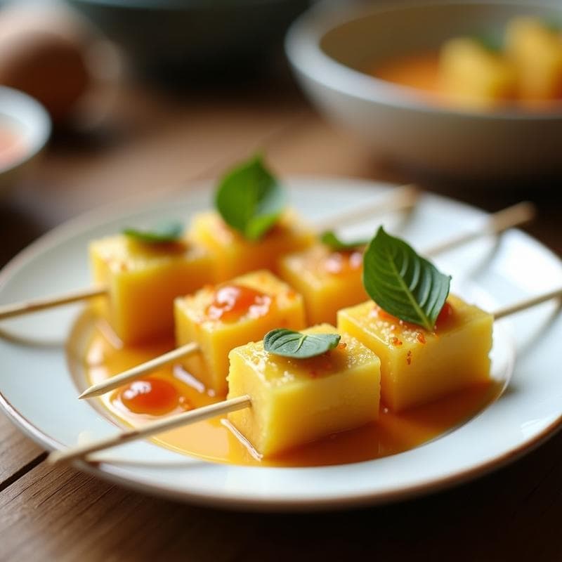 Brochetas de Piña y Queso de Coco: Postre Filipinó en Airfryer con Salsa de Pandan