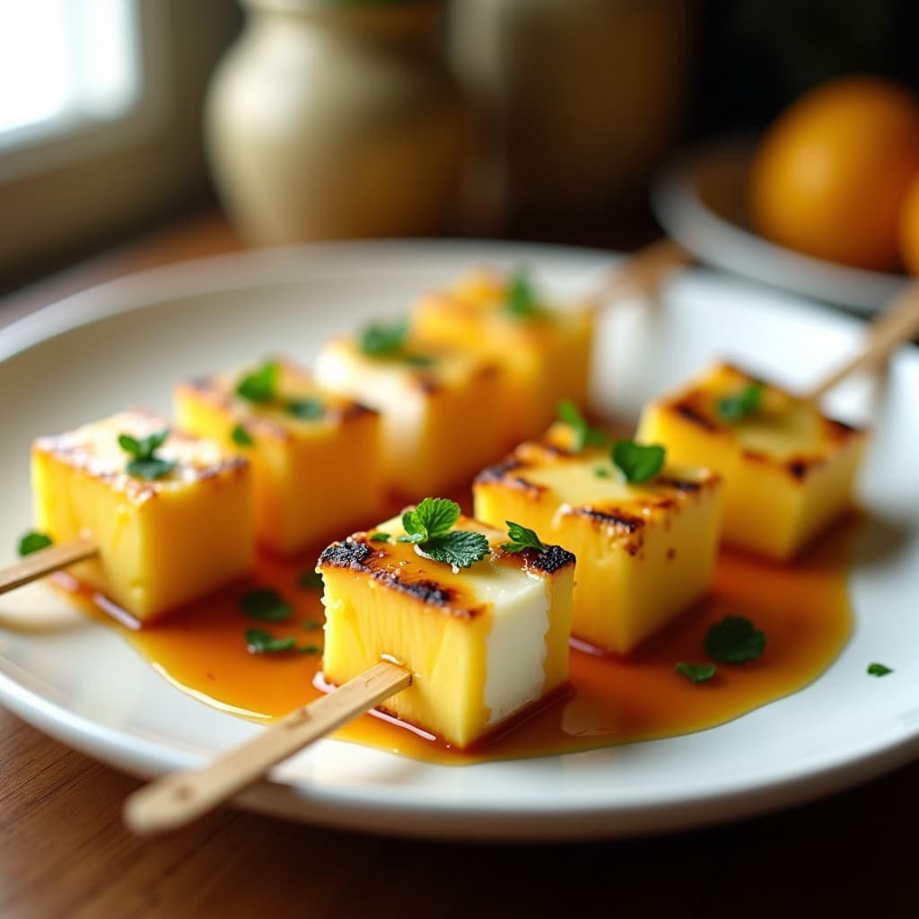 Brochetas de Piña y Queso Fresco con Salsa de Miel y Mostaza: Entrante Dulce-Salado