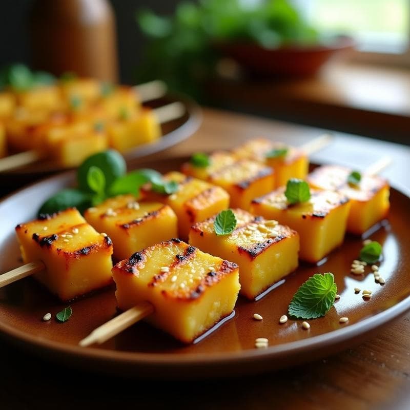 Brochetas de Piña Asada y Queso Halloumi con Salsa de Miele de Agave: Receta en Airfryer