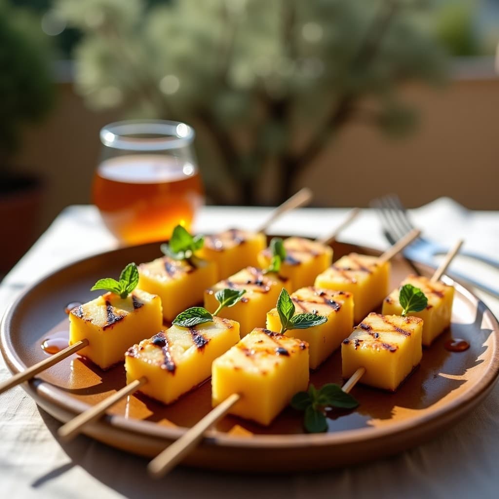 Brochetas de Piña y Queso Halloumi: Receta Grill Mediterránea con Miel de Tomillo