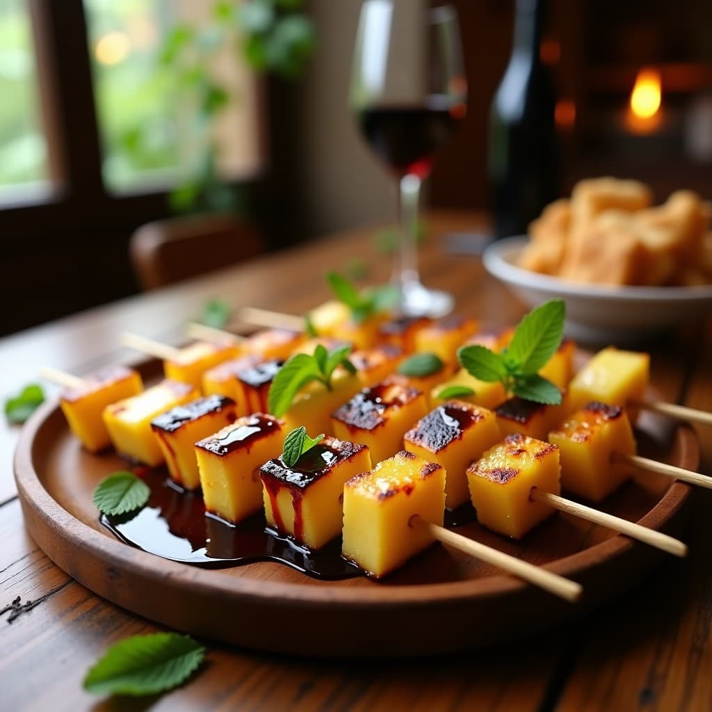 Brochetas de Piña y Queso Manchego con Reducción de Pedro Ximénez: Receta Española
