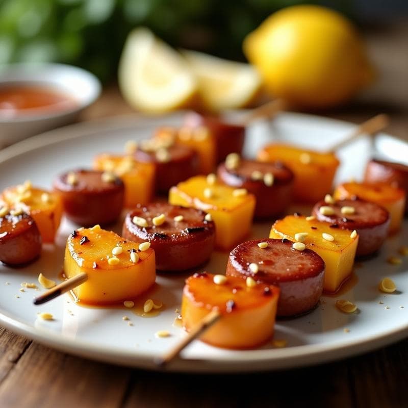 Brochetas de Piña y Salchicha de Pavo con Glaseado de Miel y Mostaza: Receta en Airfryer
