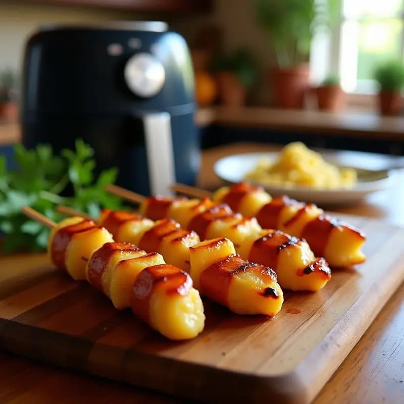 Brochetas de Piña y Salchicha de Pollo al Sirope de Arce: Receta Canadiense en Airfryer para BBQ
