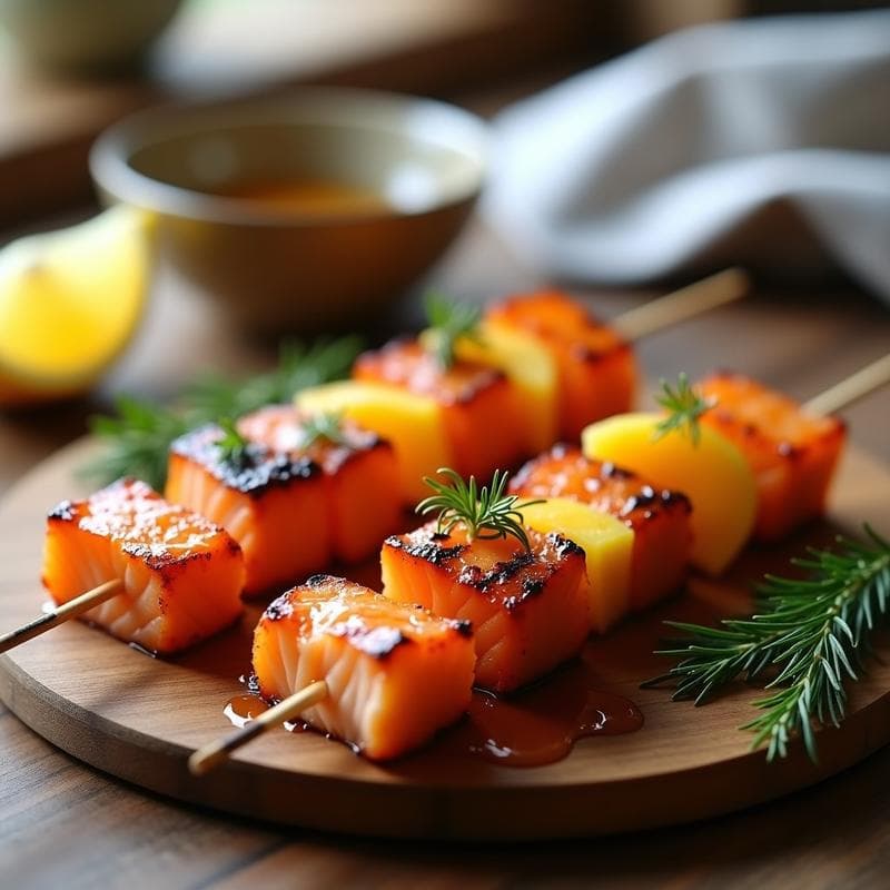 Brochetas de Piña y Salmón Ahumado: Receta Escandinava con Glaseado de Eneldo en Airfryer