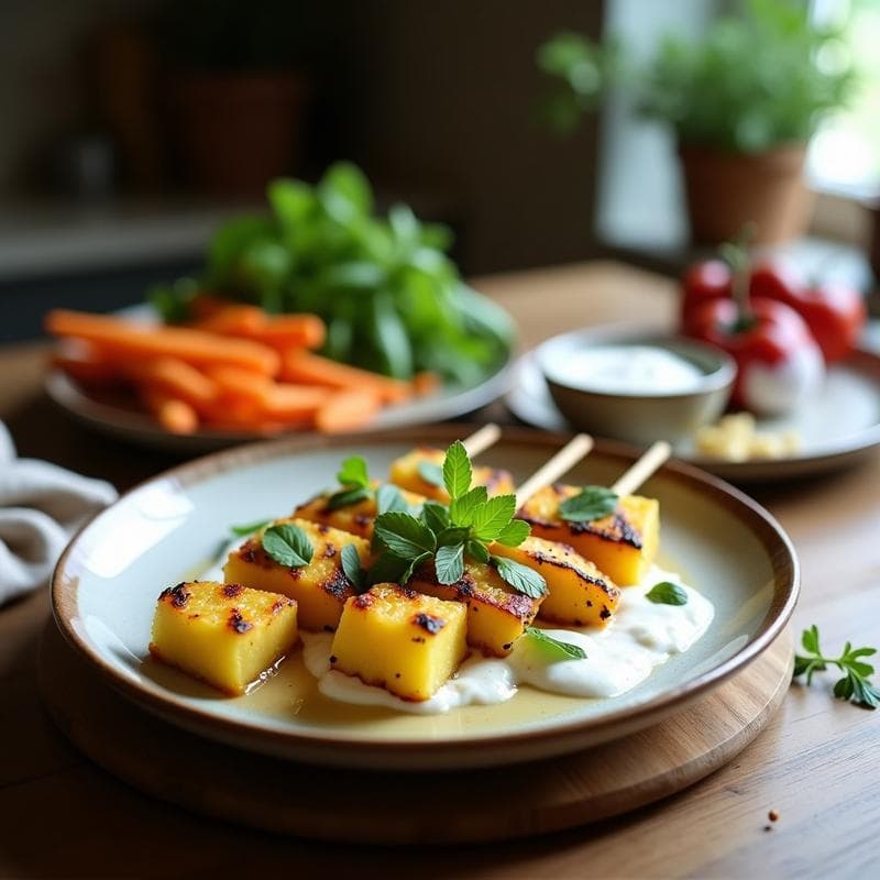 Brochetas de Piña Caramelizada y Tempeh: Postre Indoneso en Airfryer con Salsa de Coco