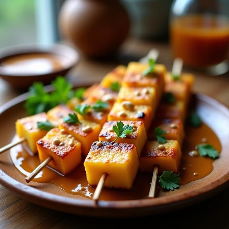 Brochetas de Piña y Tempeh: Receta Indonesa al Grill con Salsa de Cacahuete