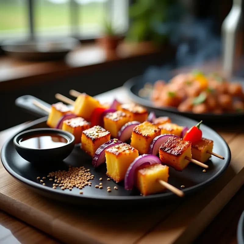 Brochetas de Piña y Tempeh Marinado en Teriyaki: Receta Japonesa en Grill Vegana
