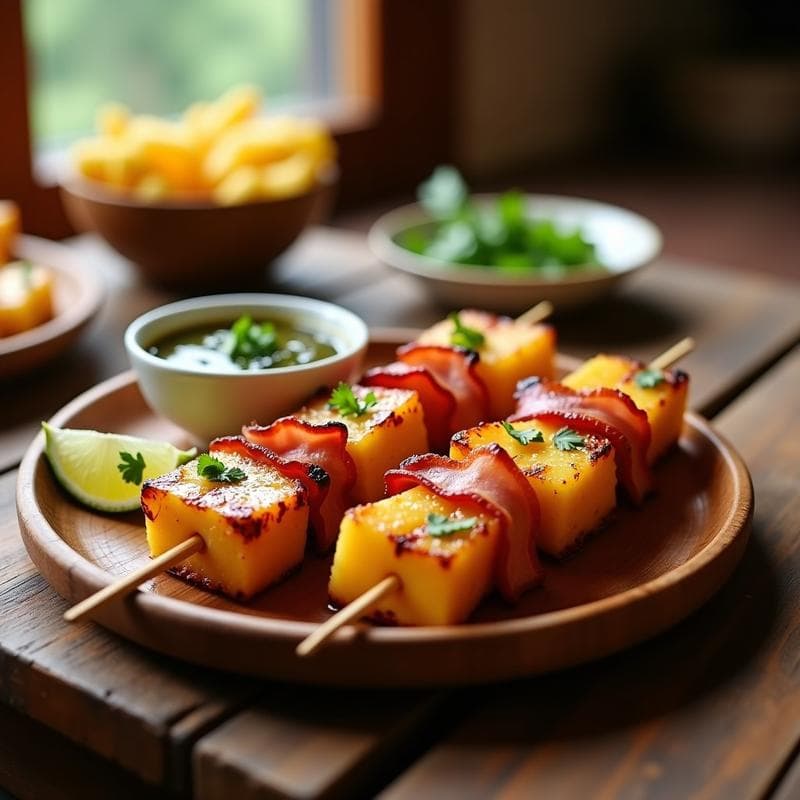 Brochetas de Piña con Tocino Ahumado y Salsa de Chile: Entrante Dulce-Salado al Grill