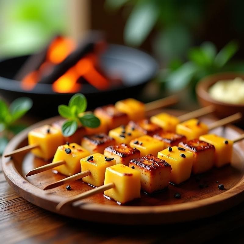 Brochetas de Piña y Tofo Ahumado con Glaseado de Miel de Agave: Receta Vegana para BBQ