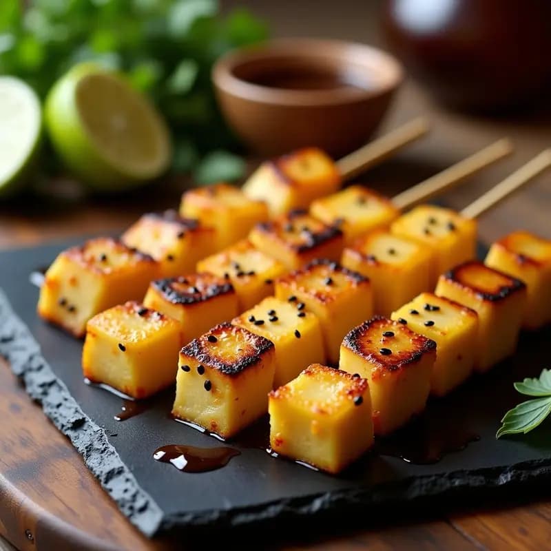 Brochetas de Piña y Tofu con Glaseado de Miel y Soja: Receta China-Mexicana Vegana al Grill