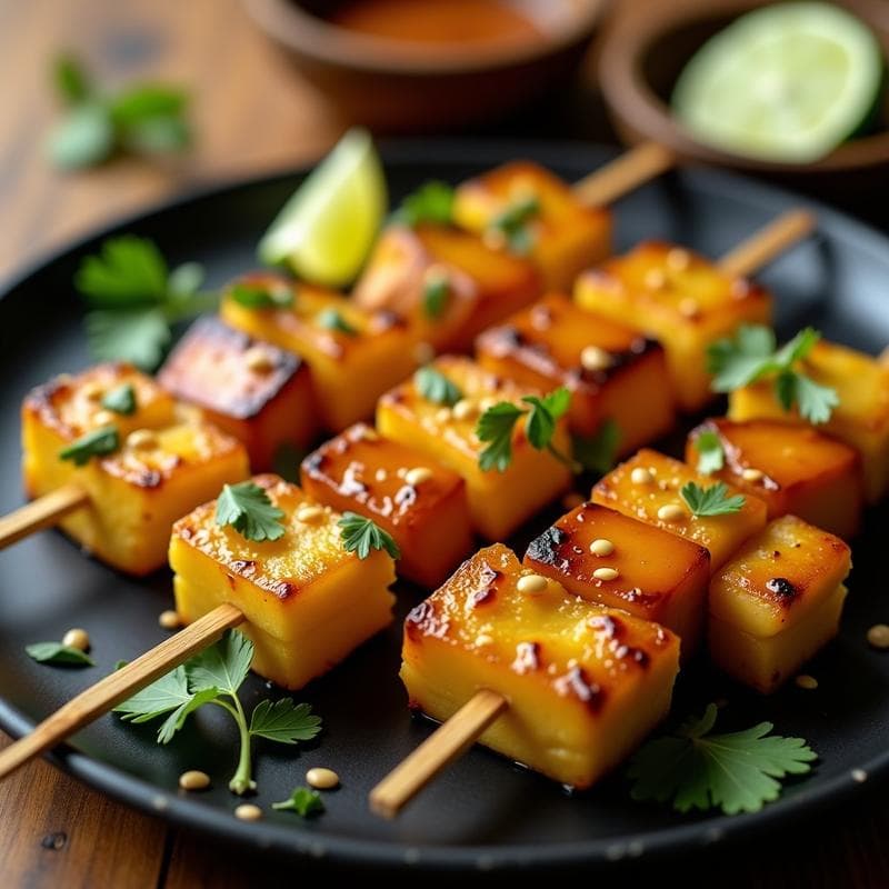 Brochetas de Piña y Tofu con Glaseado de Sésamo: Aperitivo Tailandés Vegano en Airfryer