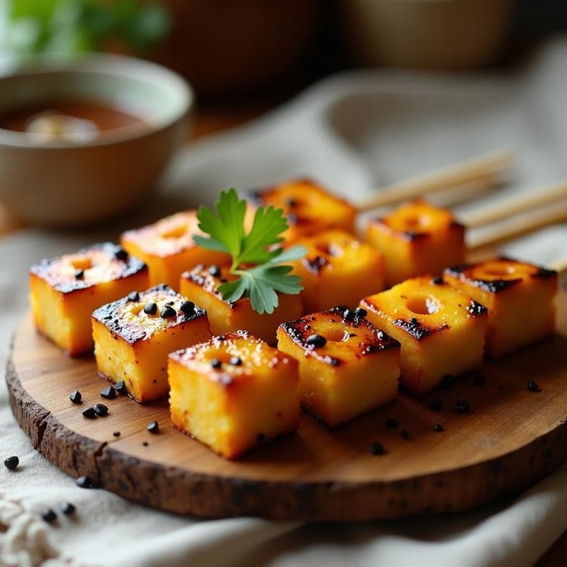 Brochetas de Piña y Tofu Marinado en Miso: Receta Japonesa al Horno con Toque Dulce-Salado