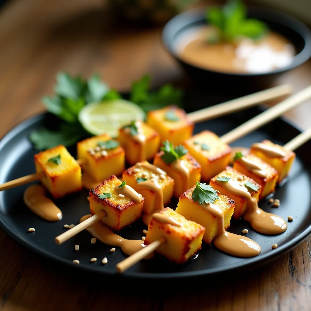 Brochetas de Piña y Tofu con Salsa de Cacahuete: Postre Tailandés Vegano en Airfryer