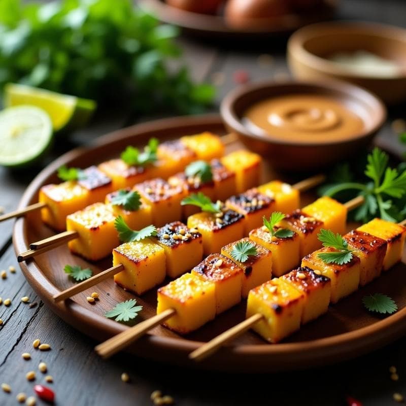 Brochetas de Piña y Tofu Marinado en Salsa Peanut: Aperitivo Tailandés en 15 Minutos