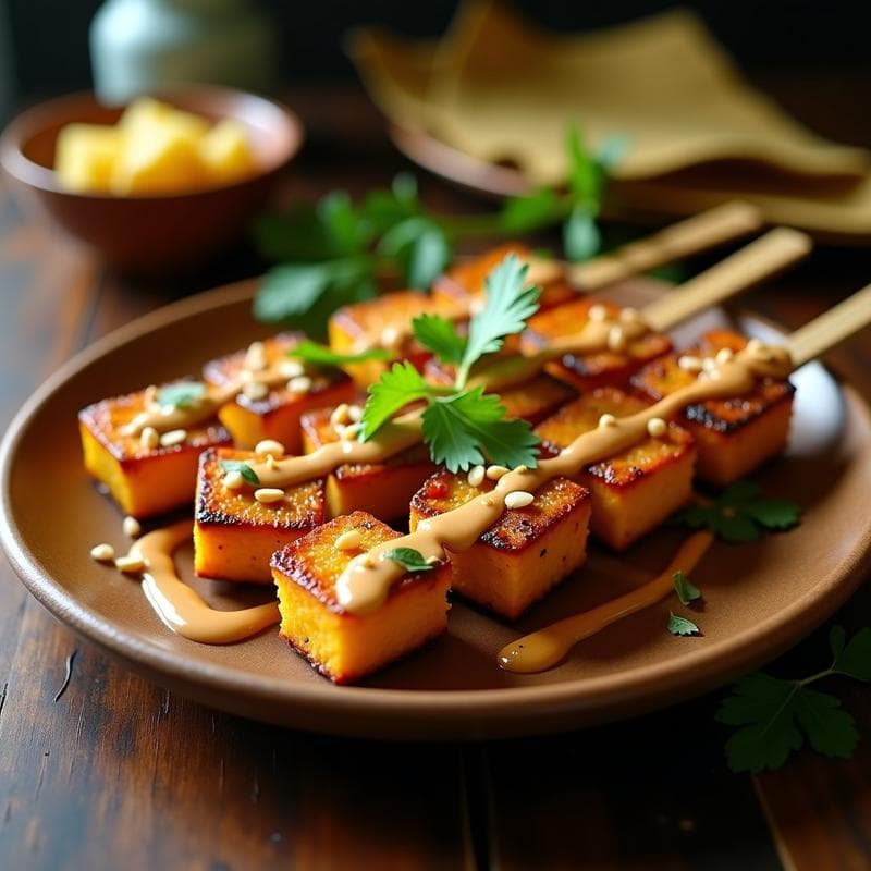 Brochetas de Piña y Tofu al Satay: Receta Tailandesa en Airfryer con Cacahuetes