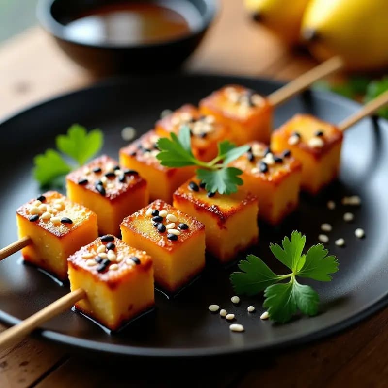 Brochetas de Piña y Töfu Teriyaki con Semillas de Sésamo: Postre o Entrante Japonés en Airfryer