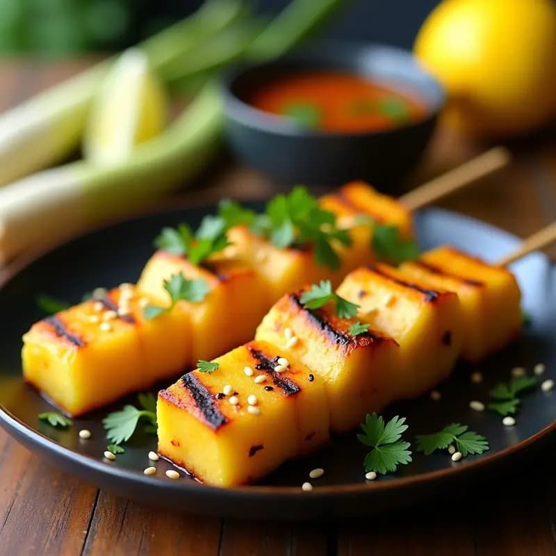 Brochetas de Piña y Tofu: Receta Tailandesa Vegana con Aderezo de Limón y Chile