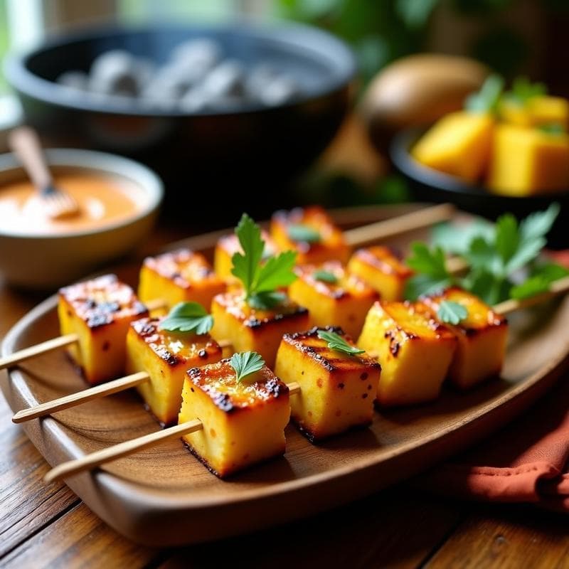 Brochetas de Piña Asada y Tofu Marinado: Receta Tailandesa Vegana para Barbacoa