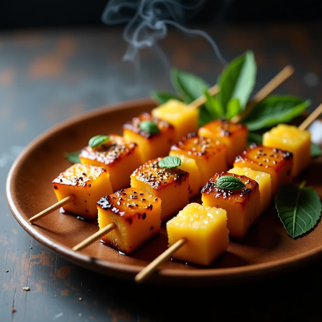 Brochetas de Piña y polymnia sonchifolia (Yacón) a la Parrilla: Postre Peruano Bajo en Calorías