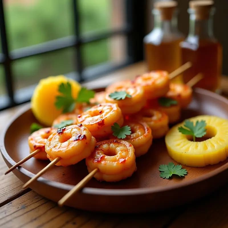 Brochetas de Pineapple y Camarón con Glaseado de Miel y Chile: Receta Tailandesa en Grill