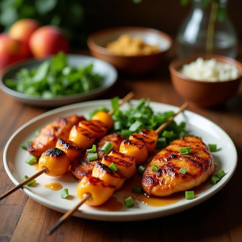 Brochetas de Pollo Adobado y Durazno: Receta Peruana en Airfryer con Toque Dulce-Salado