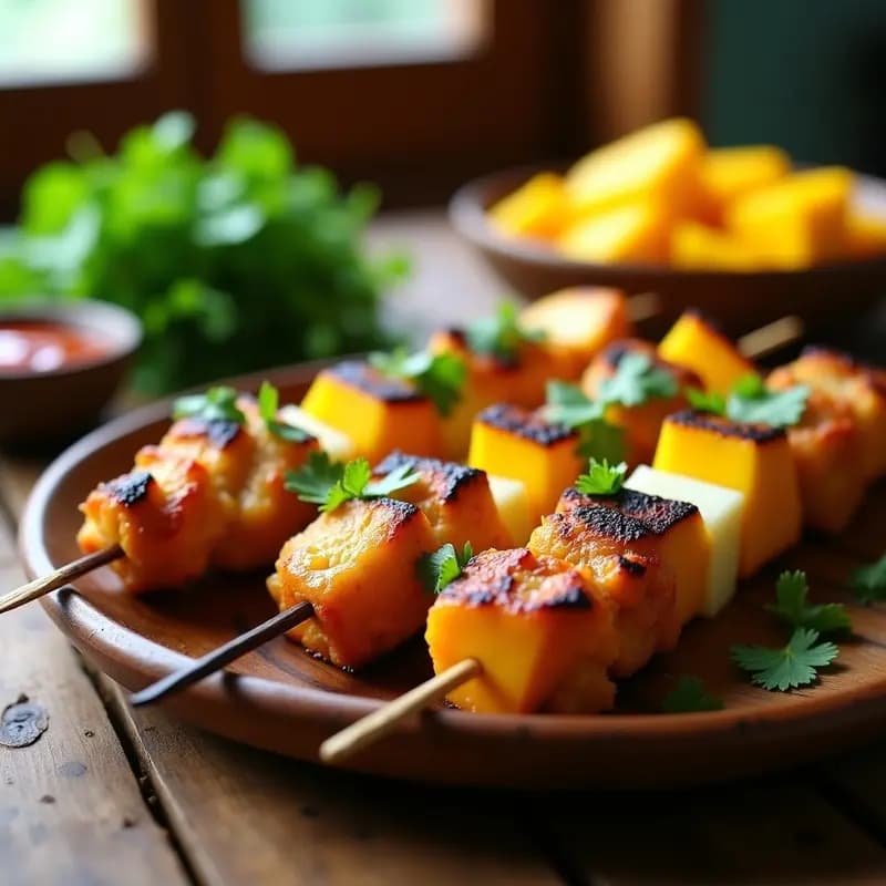 Brochetas de Pollo Adobado con Mango y Jicama: Receta Filipina en Airfryer