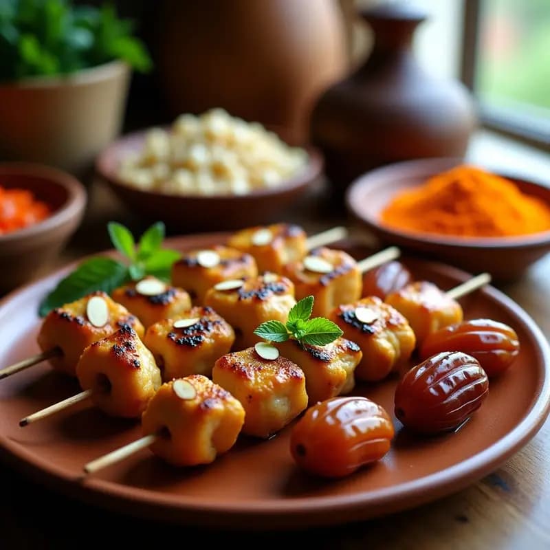 Brochetas de Pollo al Saffron y Dátiles: Receta Árabe en Grill con Toque Dulce-Salado