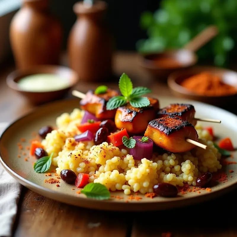 Brochetas Marroquíes de Pollo con Cuscús de Coliflor: Receta en Olla Lenta con Ras el Hanout