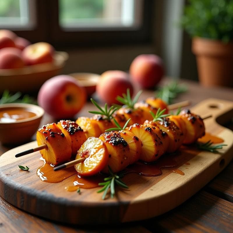 Brochetas de Pollo y Durazno: Receta Argentina con Glaseado de Romero en Grill