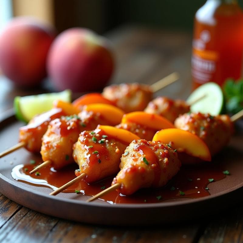 Brochetas de Pollo y Durazno con Glaseado de Sriracha: Receta Fusion Asia-Americana en Airfryer