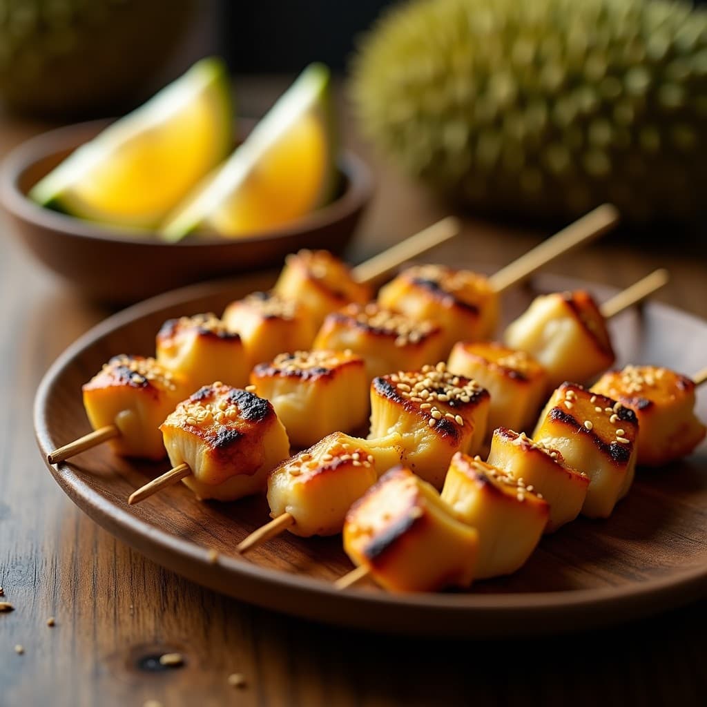 Brochetas de Pollo y Durian: Receta Malaya Dulce-Salada en Barbacoa