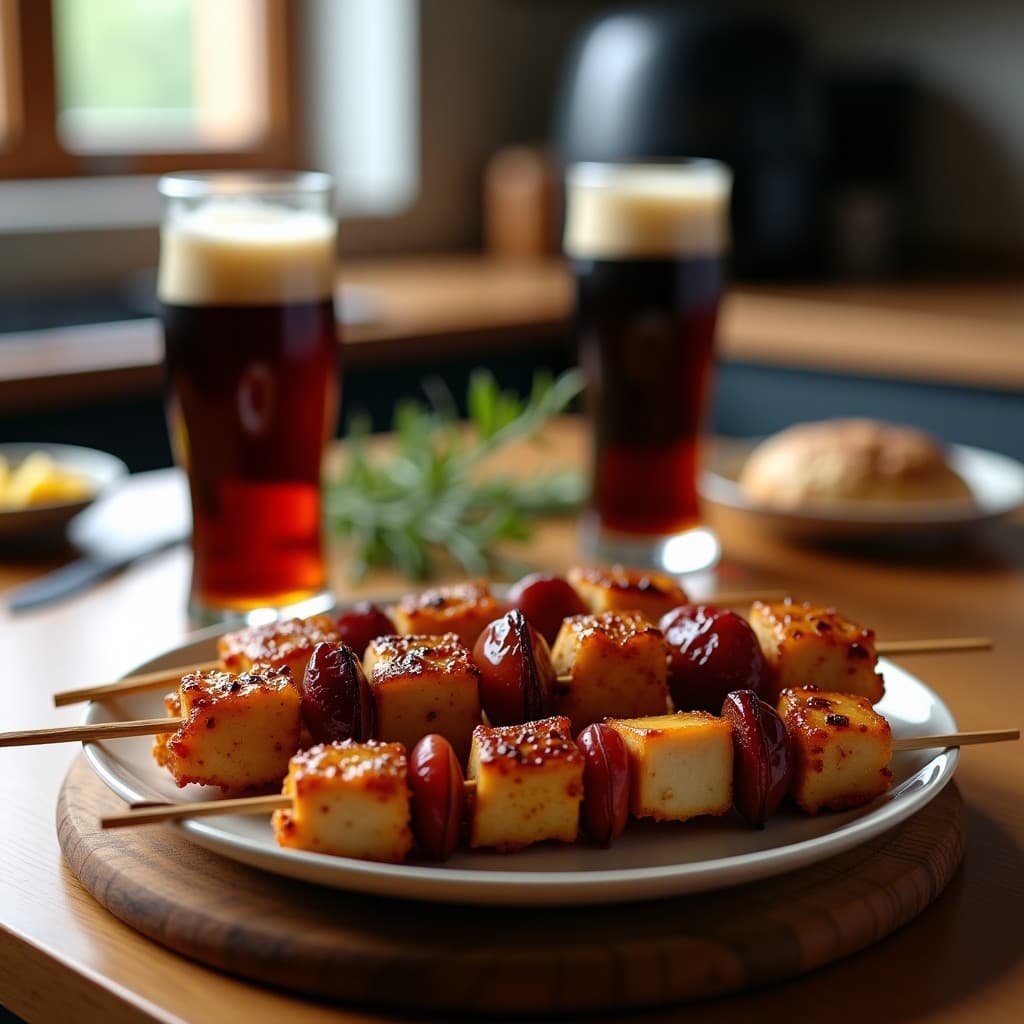 Brochetas de Pollo Marinado en Lambic y ciruelas pasas: Receta Belga en Airfryer