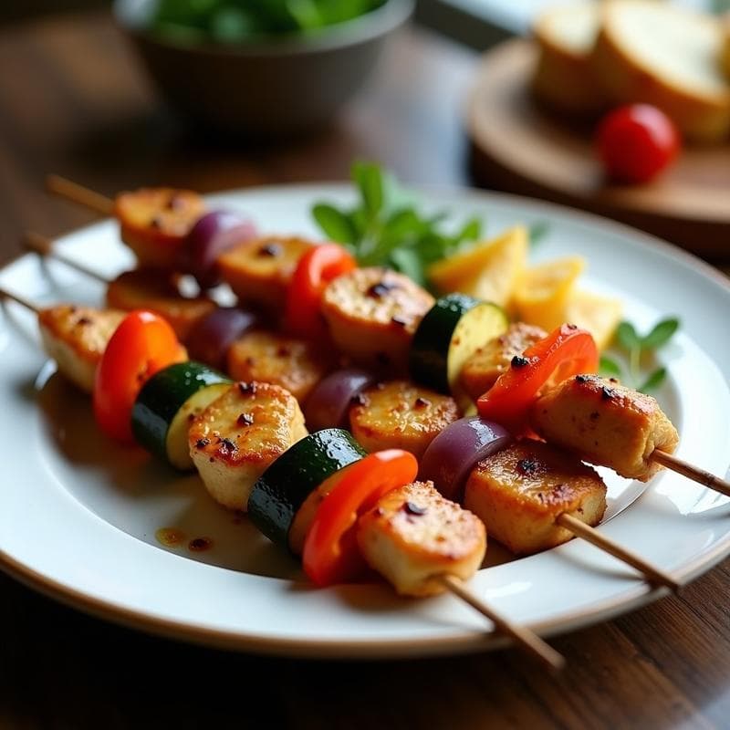Brotchetas de Pollo Marinado en Miel y Mostaza con Verduras: Receta Americana en Airfryer